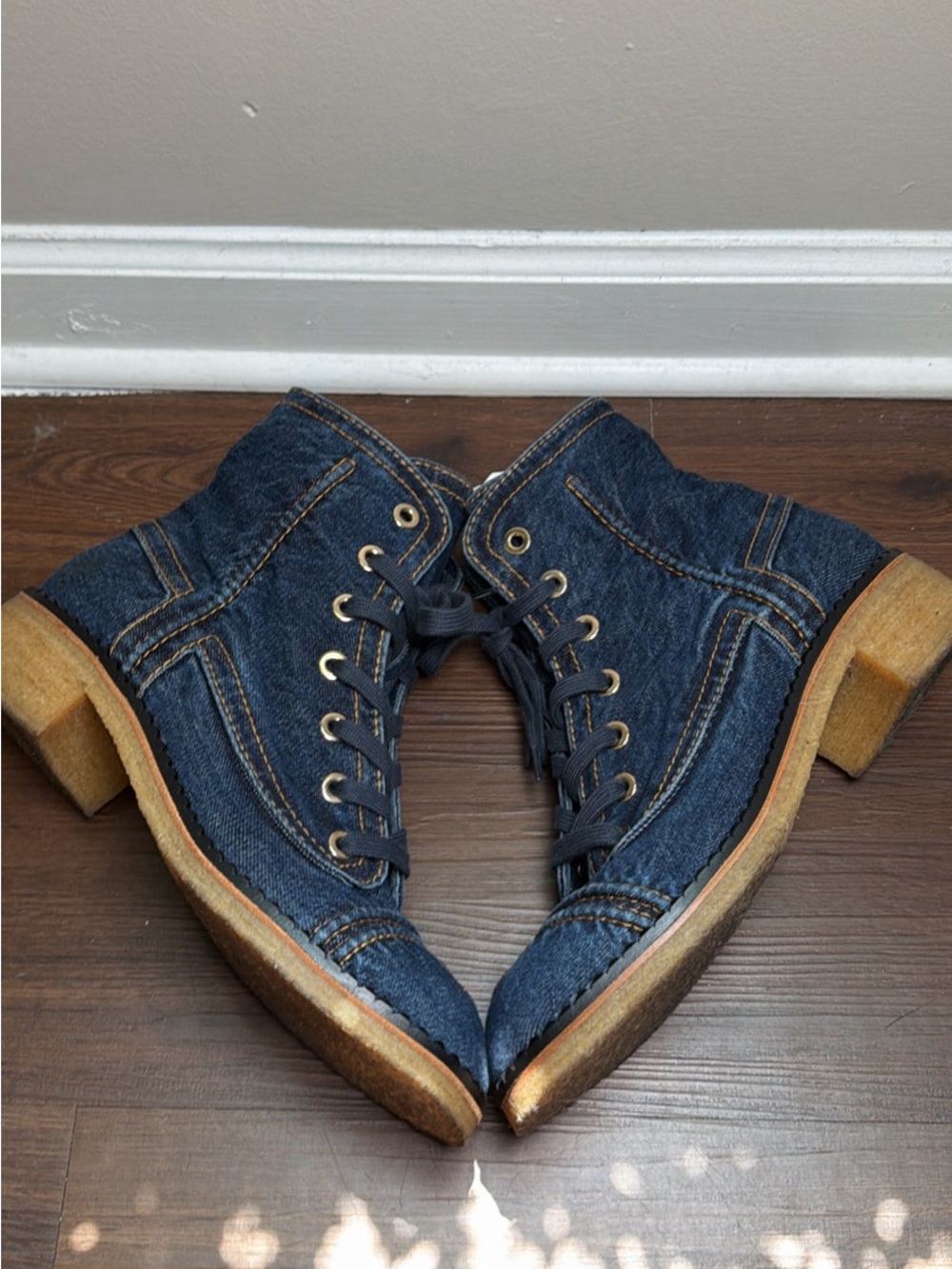 Chanel Denim Navy Lace-Ups Boot - Picture 7 of 8